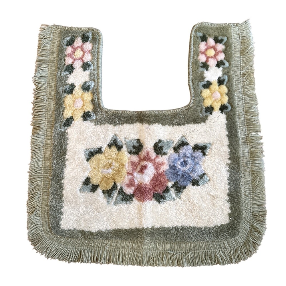 Vintage Sage Green‎ Floral Contour Plush Rug Fringe Bathroom